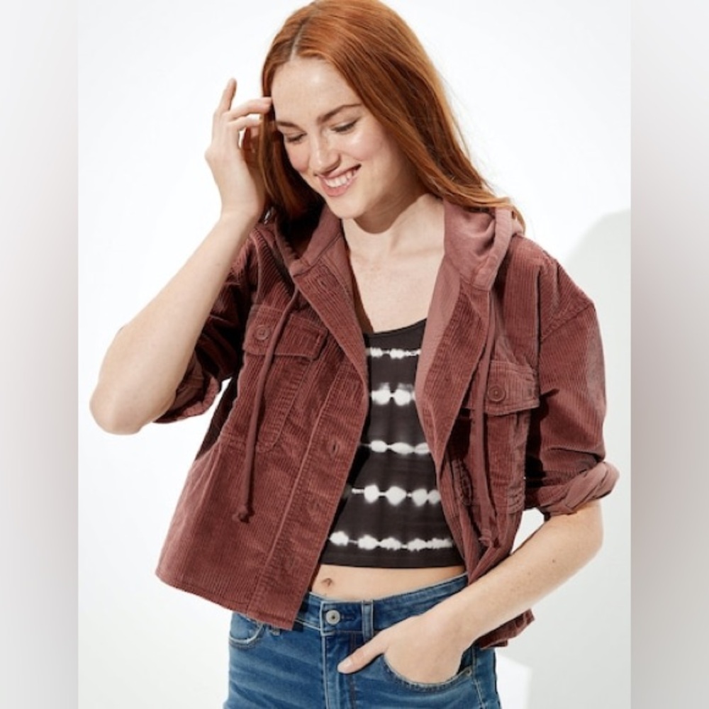 American Eagle Corduroy Utility Hooded Shirt Jacket